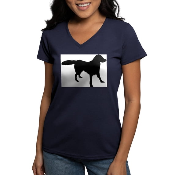 CafePress - Flat Coated Retriever Women's V Neck T Shirt - Women's V-Neck Dark T-Shirt