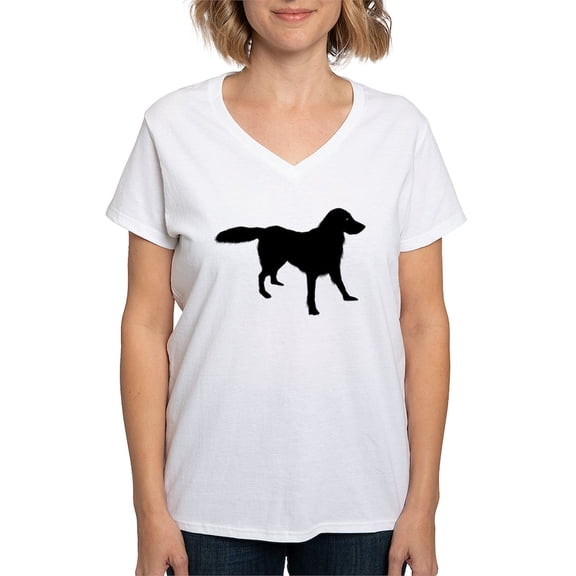 CafePress - Flat Coated Retriever Women's V Neck T Shirt - Womens Cotton V-Neck T-shirt
