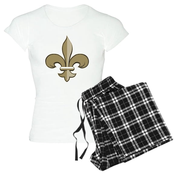 CafePress - Fleur De Lis Black Gold Women's Light Pajamas - Women's Short Sleeve Print T-Shirt and Pants Light Cotton Pajama Set