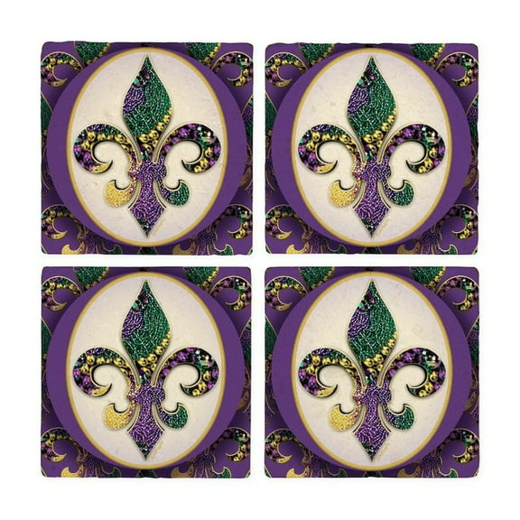 CafePress - Fleur De Lis Mardi Gras Beads Stone - Tile Coaster, Drink Coaster Set of 4