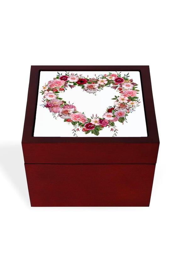 - Floral Heart - Keepsake Box, Finished Hardwood Jewelry Box, Velvet Lined Memento Box