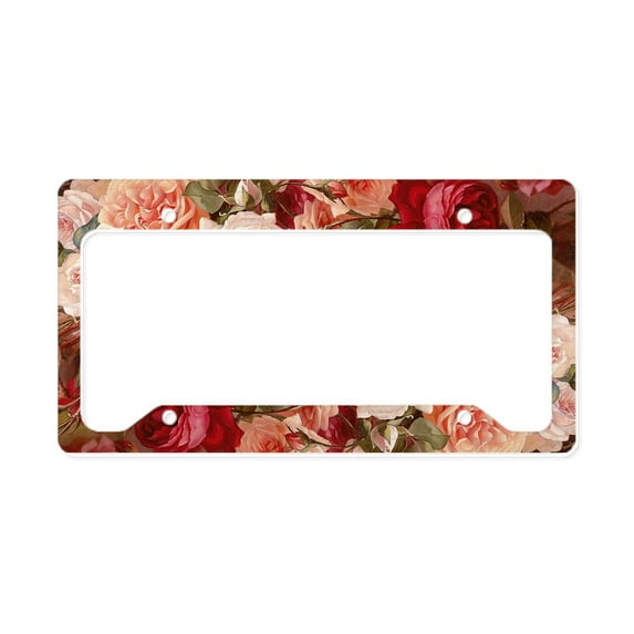 CafePress - Floral Pink Roses License Plate Holder - Aluminum License Plate Frame, License Tag Holder