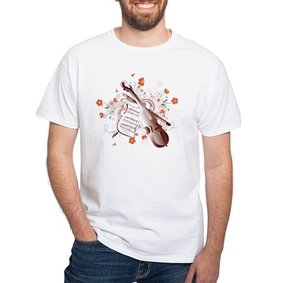 CafePress - Floral Violin White T Shirt - Men's White Classic Cotton T-Shirts