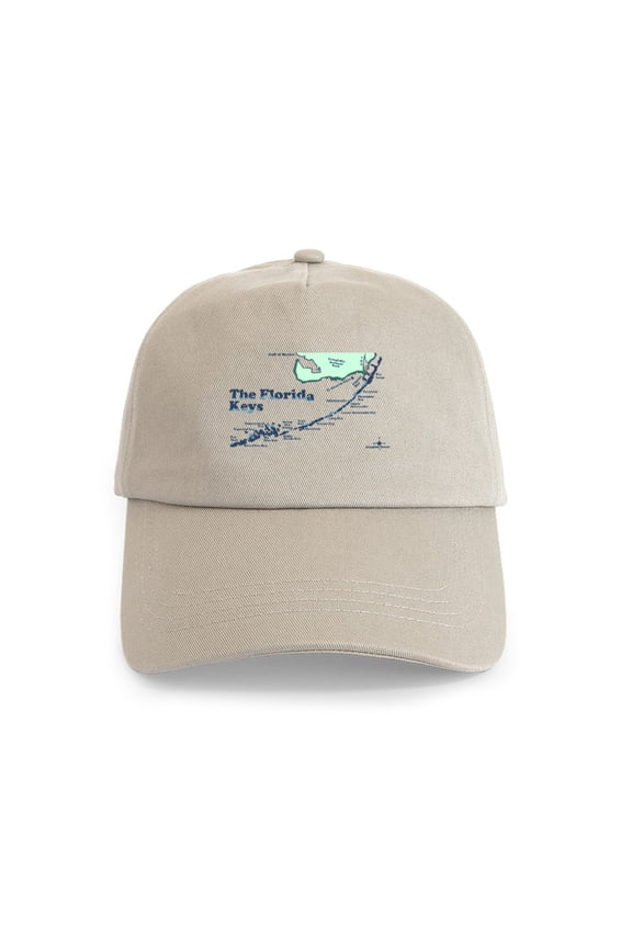 - Florida Keys Map Design. Cap - Adjustable 100% Brushed Unisex Casual Cotton Baseball Cap, Beige, 1
