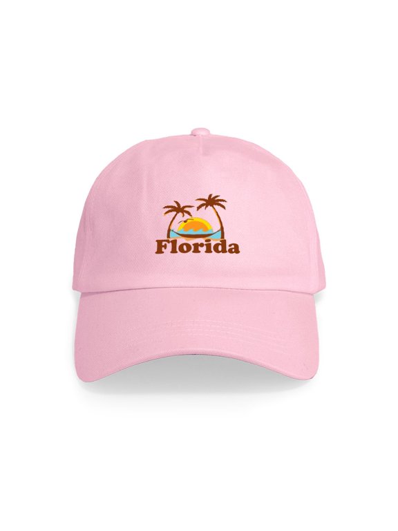 - Florida Palm Trees Design. Cap - Adjustable 100% Brushed Unisex Casual Cotton Baseball Cap, Beige, 1