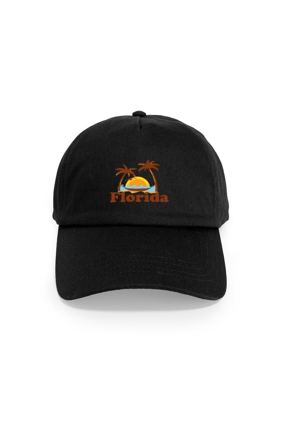 - Florida Palm Trees Design. Cap - Adjustable 100% Brushed Unisex Casual Cotton Baseball Cap, Beige, 1