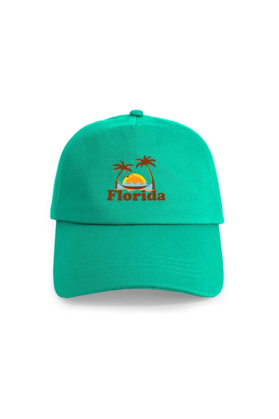 - Florida Palm Trees Design. Cap - Adjustable 100% Brushed Unisex Casual Cotton Baseball Cap, Beige, 1