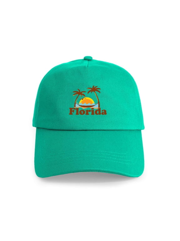 - Florida Palm Trees Design. Cap - Adjustable 100% Brushed Unisex Casual Cotton Baseball Cap, Beige, 1