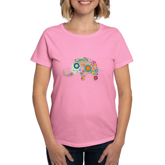 CafePress - Flower Elephant - Women's Traditional Fit Dark T-Shirt