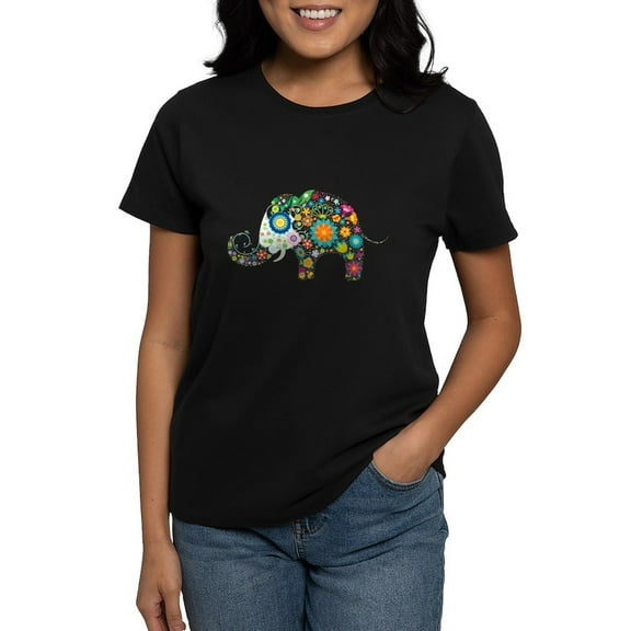 CafePress - Flower Elephant - Women's Traditional Fit Dark T-Shirt