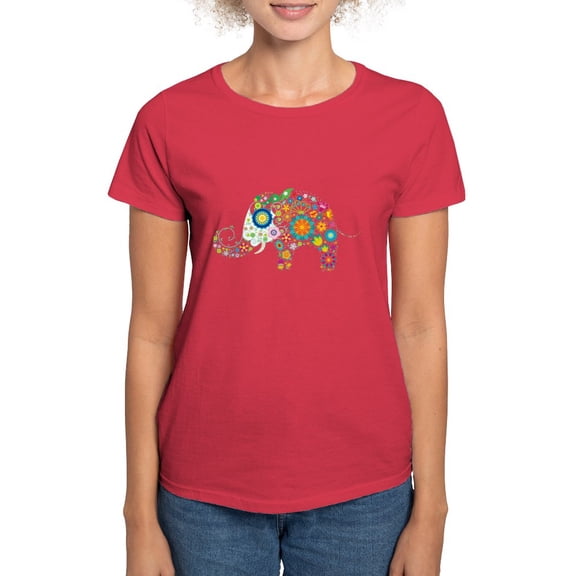 CafePress - Flower Elephant - Women's Traditional Fit Dark T-Shirt