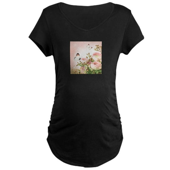 CafePress - Flowers And Butterflies Maternity T Shirt - Maternity Dark T-Shirt