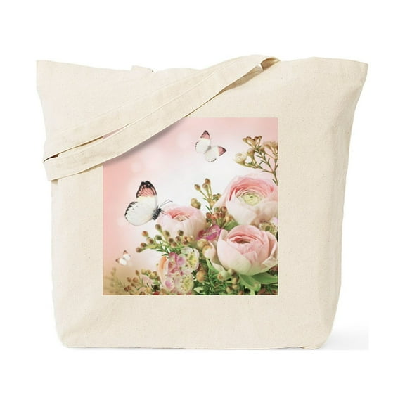 CafePress - Flowers And Butterflies Tote Bag - Unisex Canvas Tote Bag, Beige, 1-Piece