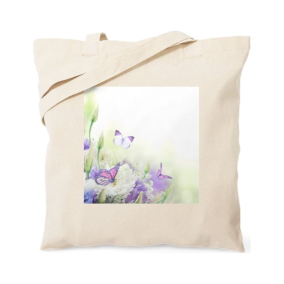 CafePress - Flowers With Butterflies Tote Bag - Unisex Canvas Tote Bag, Beige, 1-Piece