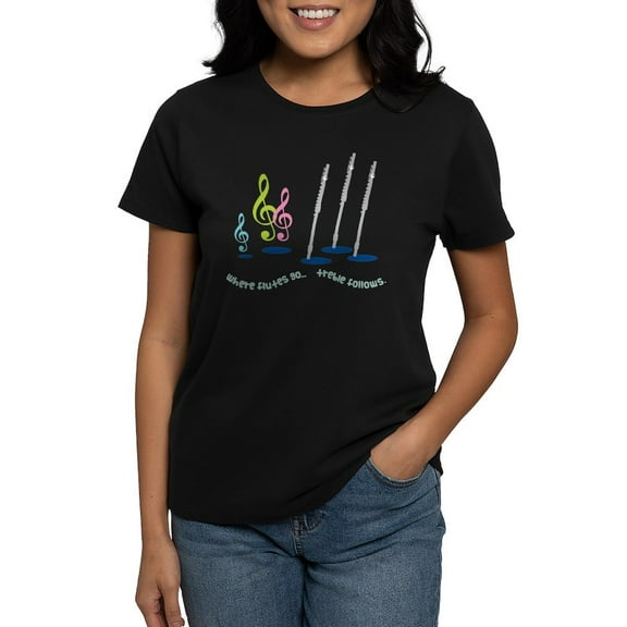CafePress - Flute Treble Quote Women's Dark T Shirt - Women's Traditional Fit Dark T-Shirt