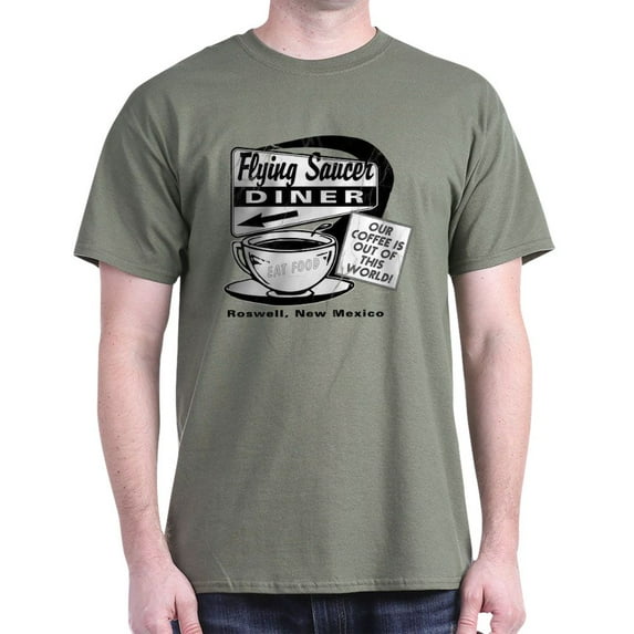 CafePress - Flying Saucer Diner Dark T Shirt - Men's Classic Graphic Cotton T-Shirt