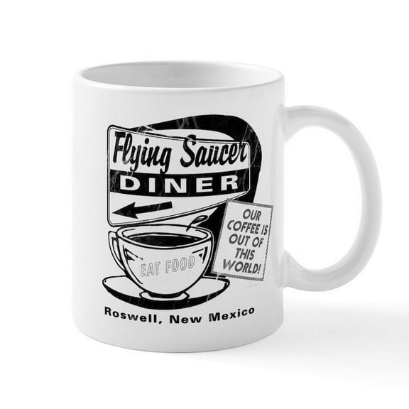 CafePress - Flying Saucer Diner Mug - 11 oz Ceramic Mug - Novelty Coffee Tea Cup