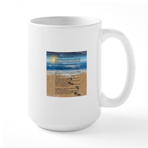 CafePress - Footprints In The Sand Mugs - 15 oz Ceramic Large White Novelty Mug