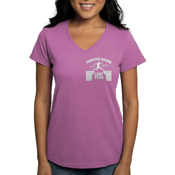 CafePress - Forever Young Feb 29Th Leap Year T Shirt - Women's V-Neck Dark T-Shirt