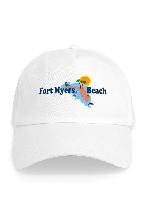 - Fort Myers Beach FL Cap - Adjustable 100% Brushed Unisex Casual Cotton Baseball Cap, Beige, 1
