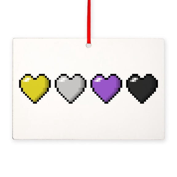 CafePress - Four Non Binary Pride Flag Pixel Hearts - Wood Rectangle Ornament 6"x4"