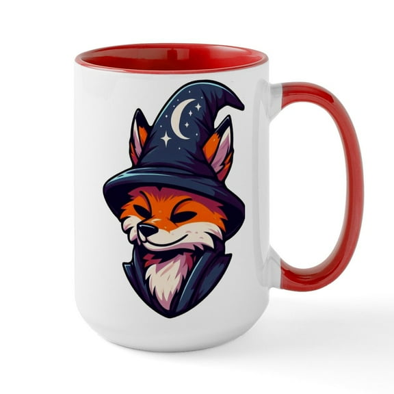 CafePress - Fox Wizard Magic Fantasy - 15 oz Ceramic Large White Novelty Mug