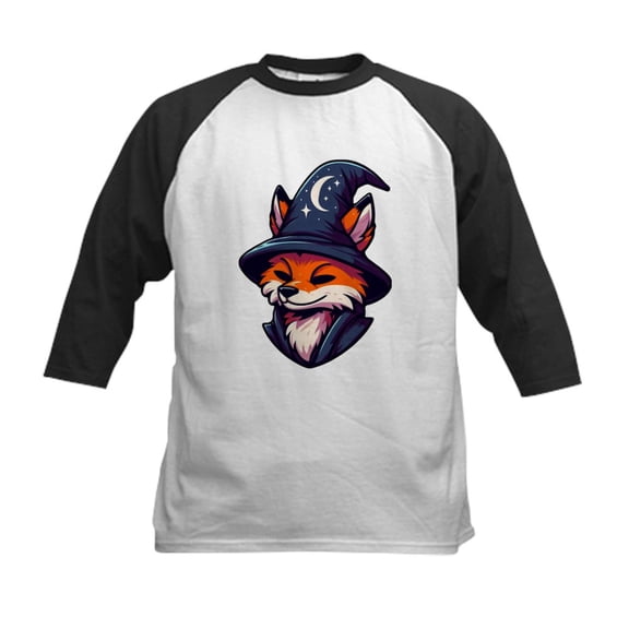 CafePress - Fox Wizard Magic Fantasy Kids Baseball T Shirt - Kids Cotton Baseball Jersey, 3/4 Sleeve Shirt