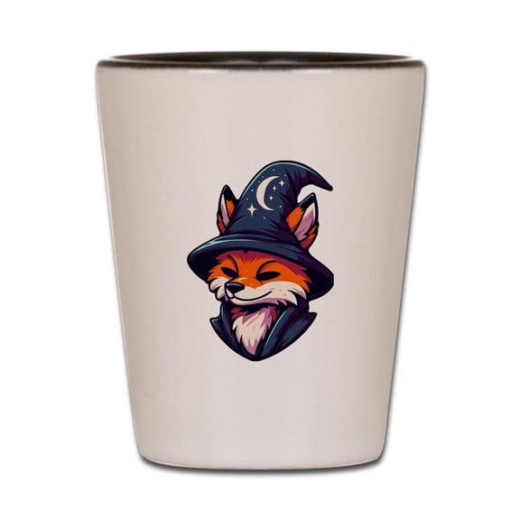 CafePress - Fox Wizard Magic Fantasy - White/Black Shot Glass, Unique and Funny Shot Glass