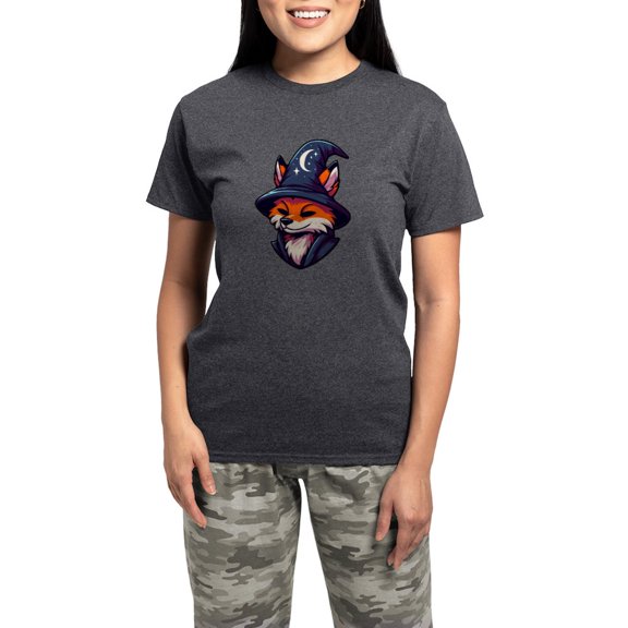 CafePress - Fox Wizard Magic Fantasy - Women's Short Sleeve Print T-Shirt and Pants Charcoal Gray Cotton Pajama Set