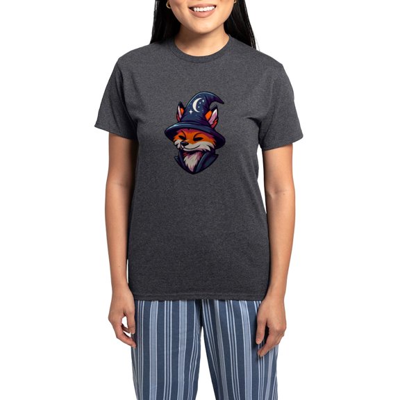 CafePress - Fox Wizard Magic Fantasy - Women's Short Sleeve Print T-Shirt and Pants Charcoal Gray Cotton Pajama Set