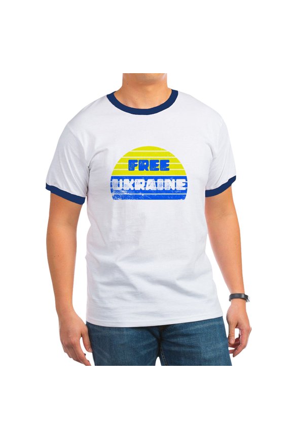 - Free Ukraine Men's Ringer T Shirt - 100% Cotton Ringed T-Shirt
