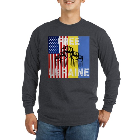 CafePress - Free Ukraine Stop War Long Sleeve T Shirt - Long Sleeve Dark T-Shirt