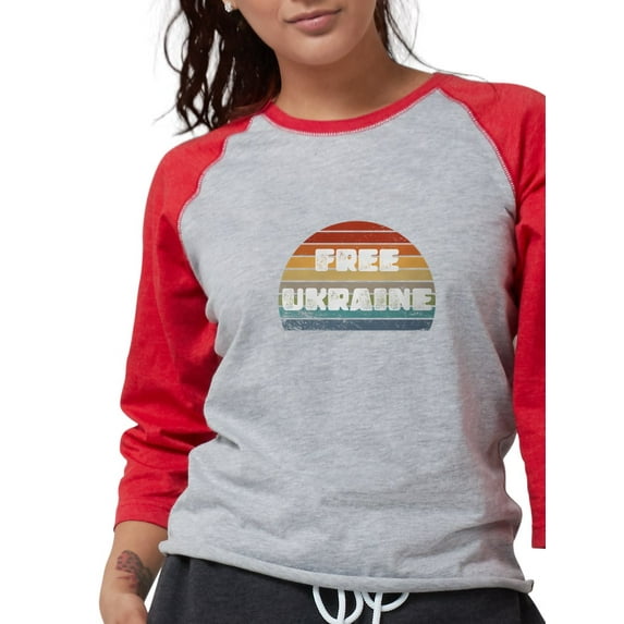 CafePress - Free Ukraine Women's Baseball T Shirt - Womens Baseball Tee