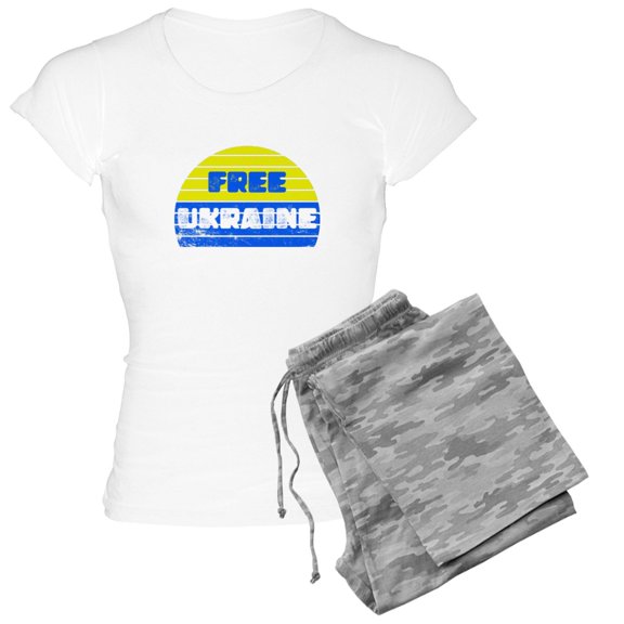 CafePress - Free Ukraine - Women's Short Sleeve Print T-Shirt and Pants Light Cotton Pajama Set