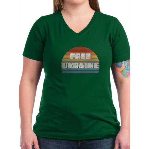 CafePress - Free Ukraine Women's V Neck T Shirt - Women's V-Neck Dark T-Shirt