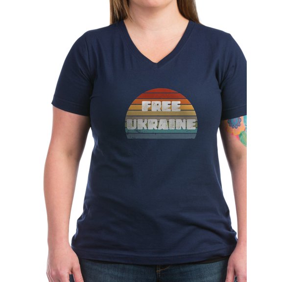 CafePress - Free Ukraine Women's V Neck T Shirt - Women's V-Neck Dark T-Shirt