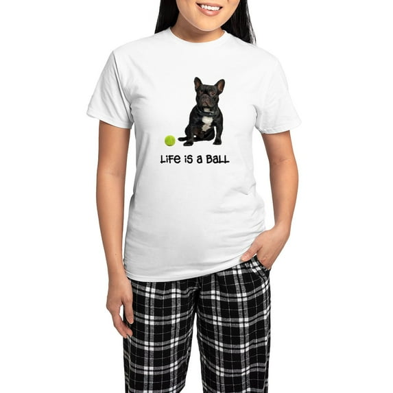 CafePress - French Bulldog Life Women's Light Pajamas - Women's Short Sleeve Print T-Shirt and Pants Light Cotton Pajama Set