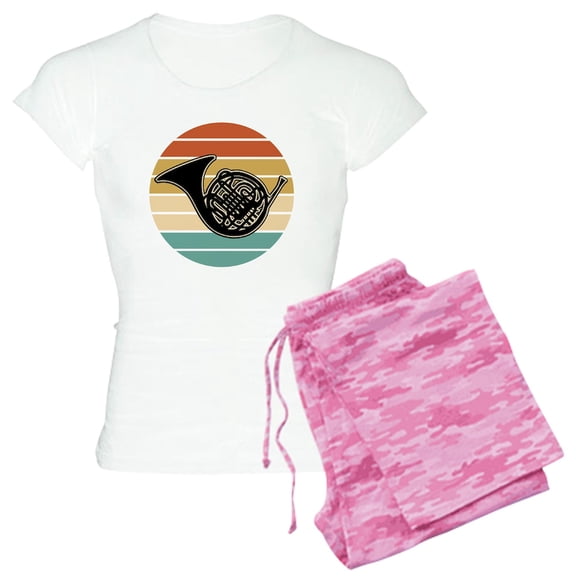 CafePress - French Horn Retro Pajamas - Women's Short Sleeve Print T-Shirt and Pants Light Cotton Pajama Set