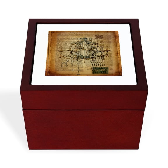 CafePress - French Scripts Vintage Chandelier - Keepsake Box, Finished Hardwood Jewelry Box, Velvet Lined Memento Box