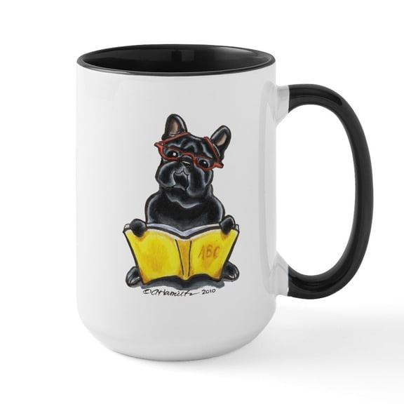 CafePress - Frenchie Bookworm Large Mug - 15 oz Ceramic Large White Novelty Mug