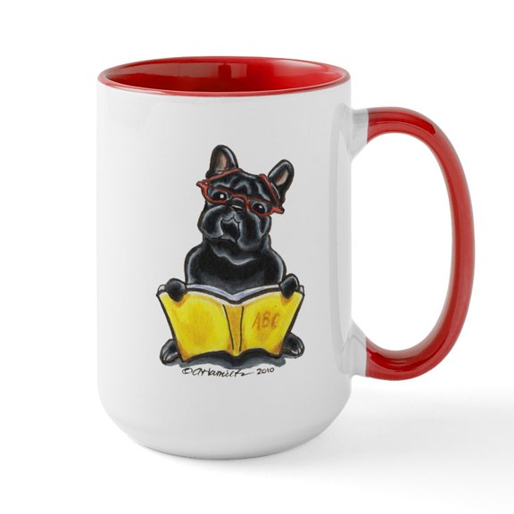 CafePress - Frenchie Bookworm Large Mug - 15 oz Ceramic Large White Novelty Mug