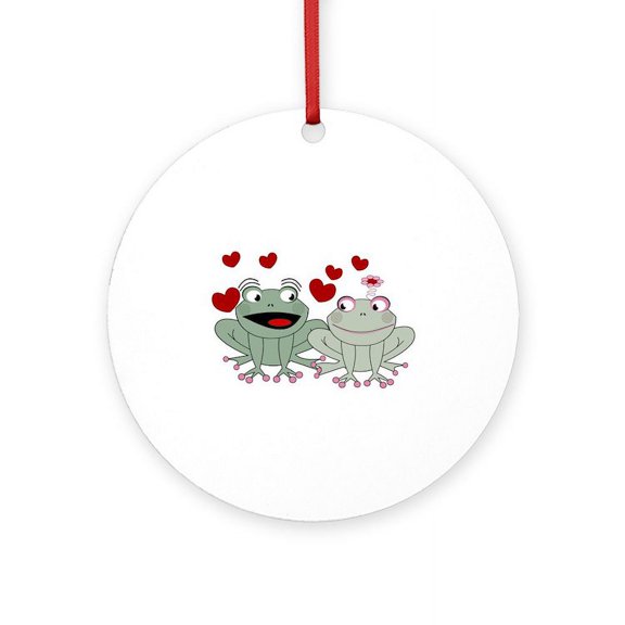 CafePress - Frog Couple Love - Round Wood Ornament 4"