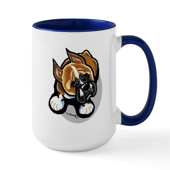 CafePress - Funny Boxer Cartoon Large Mug - 15 oz Ceramic Large White Novelty Mug