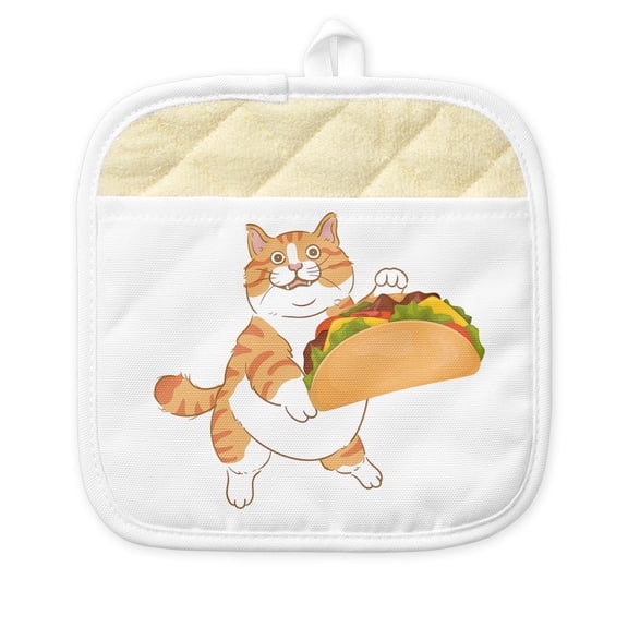 CafePress - Funny Foodie Food Lover Taco Cat - Pot Holder with Printed Design, 9"x9"