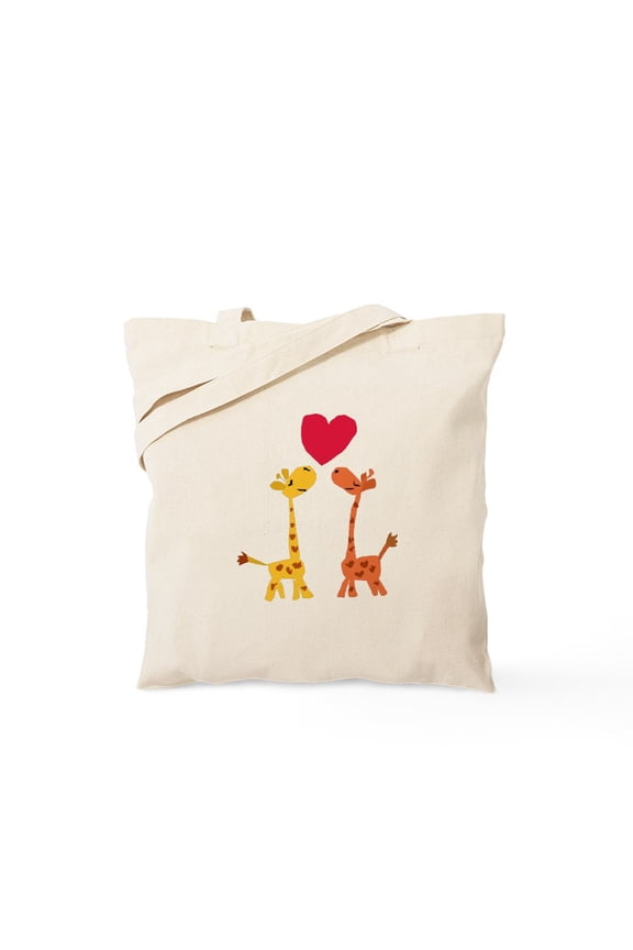 - Funny Giraffe Love Tote Bag - Unisex Canvas Tote Bag, Beige, 1-Piece