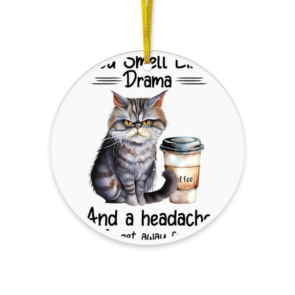 CafePress - Funny Grumpy Cat Saying - Acrylic Circle Christmas Ornament
