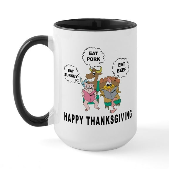 CafePress - Funny Happy Thankgiving Large Mug - 15 oz Ceramic Large White Novelty Mug