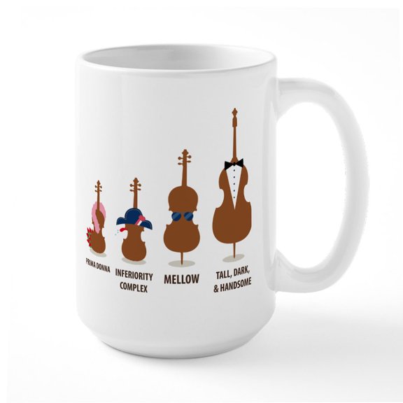 CafePress - Funny Orchestra String Instruments 15 Oz Ceramic L - 15 oz Ceramic Large White Novelty Mug