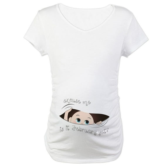 CafePress - Funny Peeking Baby February Maternity T Shirt - Cotton Maternity T-shirt, Cute & Funny Pregnancy Tee