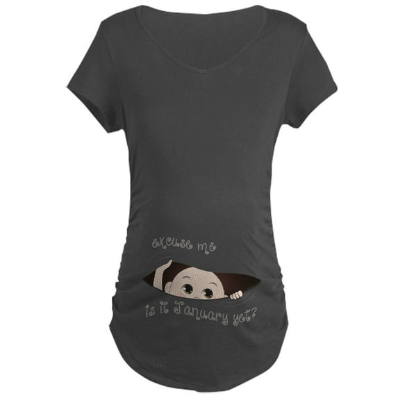 CafePress - Funny Peeking Baby January T S Maternity T Shirt - Maternity Dark T-Shirt